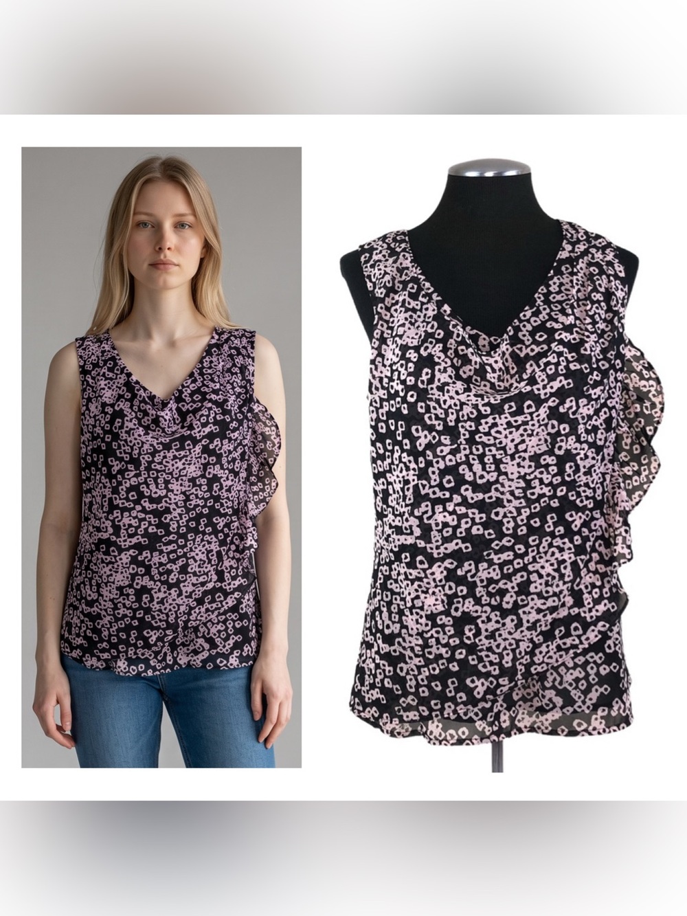 GAP - Sleeveless V-Neck Ruffle Print Lined Top - Small